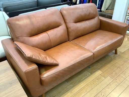 2.5人掛けソファー　ヨゴレ　色抜けあり　レザー　ブラウン