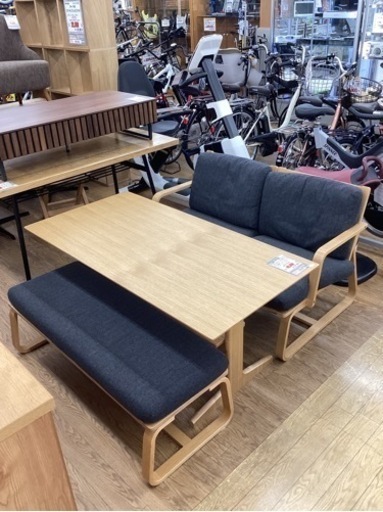 KA-66【新入荷　リサイクル品】無印良品　リビングダイニング4点セット　ナチュラル×グレー