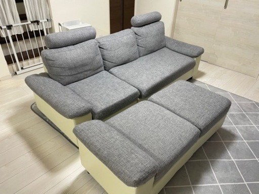 3人掛けカウチソファー(グレー)