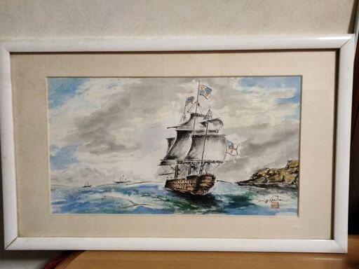 《完売》　定価5.5万【真作】帆船　水彩　自然　本物　風景　海　運気上昇