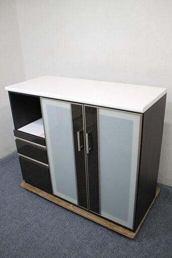 ニトリ/NITORI カウンターポスティア120BK ハイグロス 木目模様 ハイカウンター 幅120 2019年製   中古家具 店頭引取歓迎 R6813)