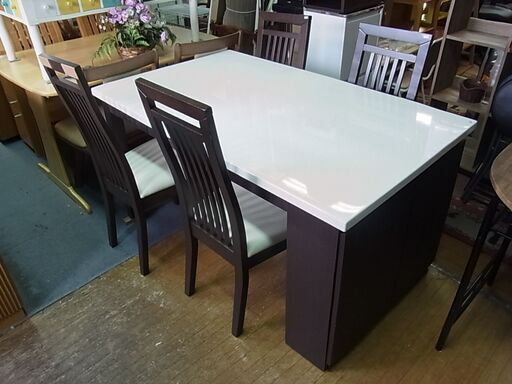 NITORI　ニトリ　ダイニングセット　ダイニングテーブル　アマリア135DT-DBR　引き出し　収納付き　チェア　DCアモル3-ST