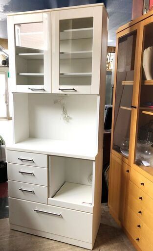 札幌近郊送料無料　NITORI★ニトリ★88.5cm幅 ダイニングボード★食器棚★キッチン収納家具★ホワイト★レンジ