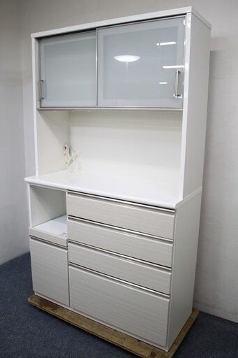 ニトリ/NITORI キッチンボード ポスティア ホワイト ハイグロス 食器棚  幅120 ソフトクローズ 2021年製   中古家具 店頭引取歓迎 R6815)