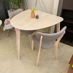 宇都宮でオシャレな家具を探すなら『オトワリバース！』ダイニングテーブルセット 3点セット 三角テーブル ホワイトウォッシュ 中古品の画像
