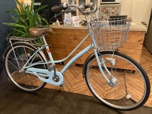 【前輪タイヤ新品！LEDオートライト】内装3段　26インチ自転車　ミントグリーン