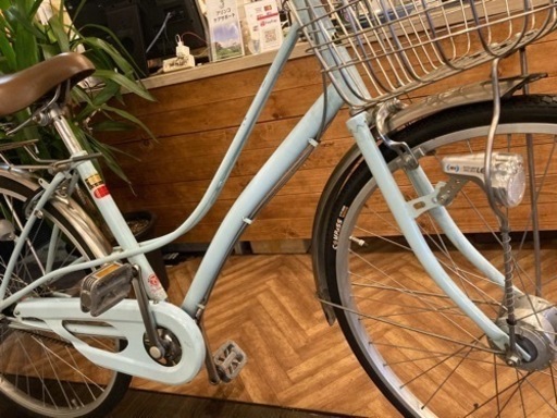 【前輪タイヤ新品！LEDオートライト】内装3段　26インチ自転車　ミントグリーン