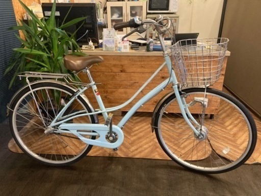 【前輪タイヤ新品！LEDオートライト】内装3段　26インチ自転車　ミントグリーン