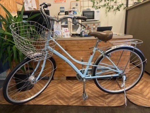 【前輪タイヤ新品！LEDオートライト】内装3段　26インチ自転車　ミントグリーン
