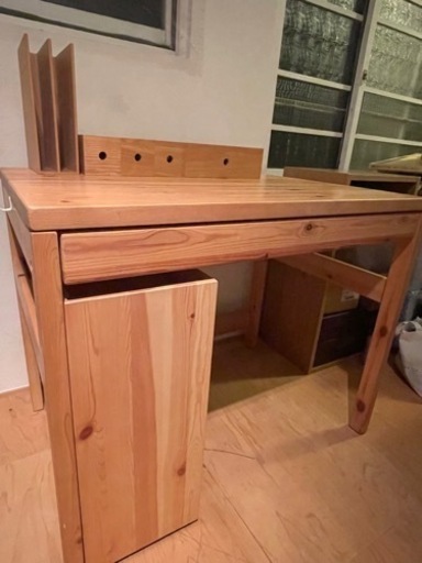 【決定しました】無印　パイン材デスク　机　引き出し・ワゴン・本立て・文房具用引き出し2個付き