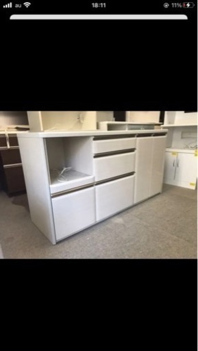 キッチンカウンター　光沢　レンジ台　幅160㎝　程度良好　1部ソフトクローズ