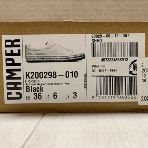 未使用新品 カンペール 23㎝ 税込定価20,350円 CAMPER EU36 Hoops フープス 黒 ブラック スニーカー 