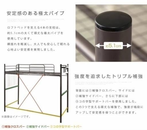 宮付きロフトベッド　ホワイト