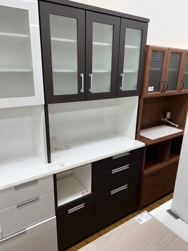 レンジボード　3枚扉　バークブラウン×ホワイト