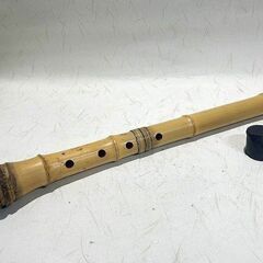 【苫小牧バナナ】琴古流 尺八 翠勝銘 一尺五寸管 約46cm 和楽器 中継銀三線 籐巻 本体のみ 現状渡し ⑧