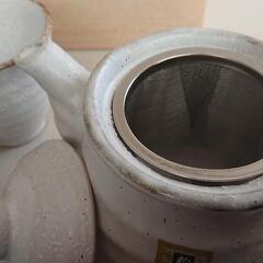 未使用保管品　粉引庵 茶器セット急須1点/湯呑2点          の画像