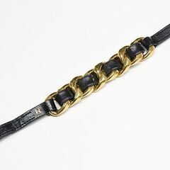 【苫小牧バナナ】質屋鑑定品 CHANEL シャネル チェーン ブレスレット ゴールド×レザー ココマーク 喜平 21cm 現品限り♪