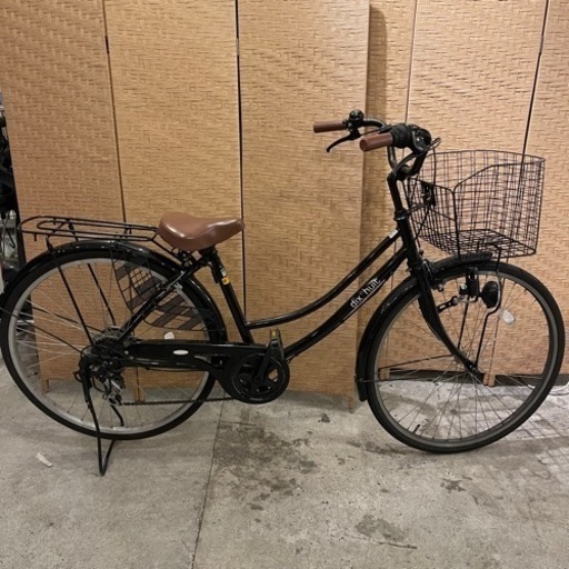 【売約済み】　自転車 ママチャリ 6段変速ギア 26インチ 鍵付 ギア付き dixhuit 黒 ブラック カゴ つき 通学 シティサイクル 変速 ライト付き おしゃれ