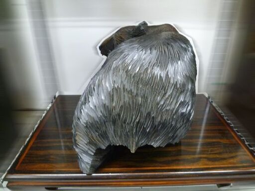 熊の置物 木彫り 彫刻 幅35x奥行21x高さ22cm オブジェ インテリア クマ