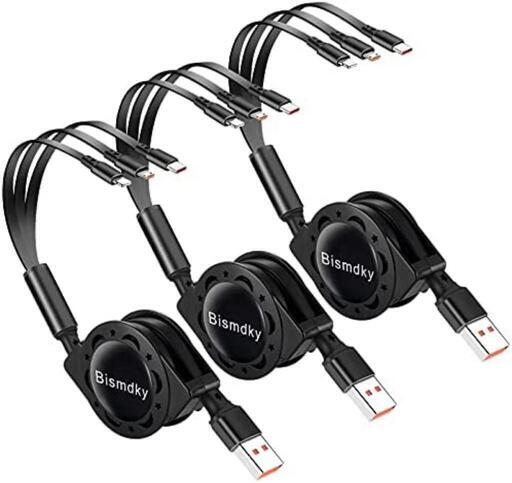 新品 Bismdky 3 in 1 USB巻き取り充電ケーブル 3A急速充電充電コード