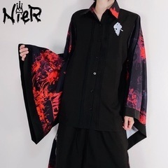 NieR 着物風袖ブロッキングシャツ【彼岸花】の画像