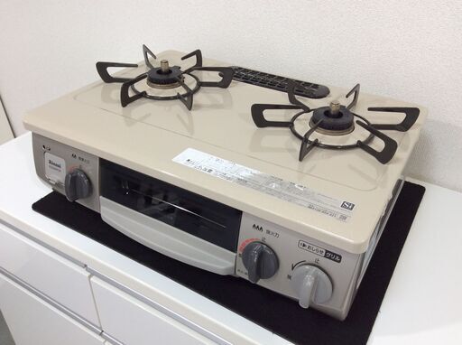 (1/28受渡済)JT6078【RINNAI/リンナイ ガスコンロ 都市ガス】美品 2021年製 RT34NJH-R 家電 キッチン レンジ ガステーブル 右側強火 ホーロー