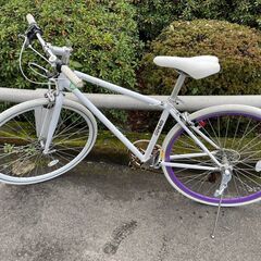 ホワイト クロスバイク パープルホイール クロスバイク No.631 ホワイトパープルリム 21Technology カラータイヤ