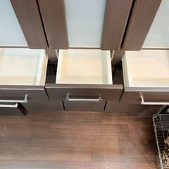 ☆2列5段、引出し付き☆食器棚 ダークブラウン