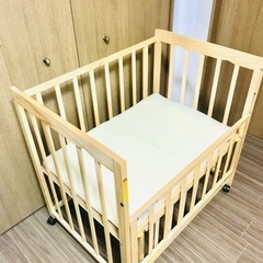 【マットレス付】【美品です！】YATOMI ヤトミ ハピネス ミニベビーベッドの画像