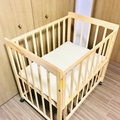 【マットレス付】【美品です！】YATOMI ヤトミ ハピネス ミニベビーベッドの画像