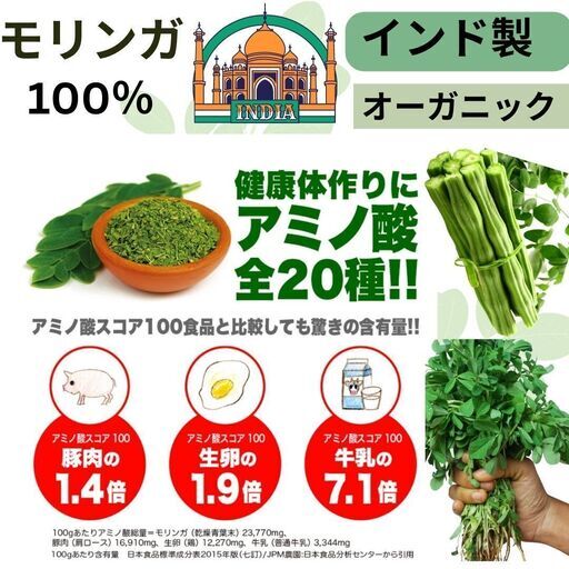 【送料無料】インド製オガニックスーパーフードモリンガパウダー100gm ✖️ 10 袋　1キロ　約　3ヶ月分