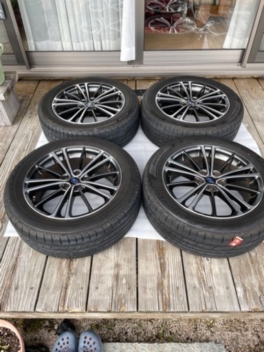 ☆送料無料☆BRZ86純正 17インチ ホイール タイヤ4本セット 7.0J PCD100 レガシィ フォレスターブリヂストンプレイズ215/55/17 バリ溝