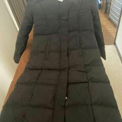 Sサイズ軽量 ロング ダウンコート 黒 ファーフード付き アウタ...