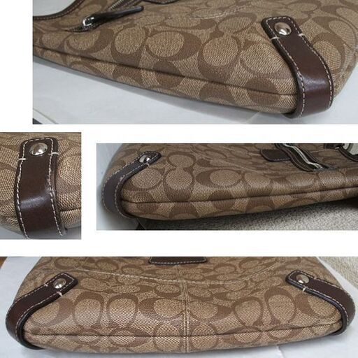 コーチ シグネチャー ショルダーバッグ F15704 ブラウン 斜め掛け PVC×レザー COACH 名斜めがけ 茶色 こげ茶 ☆ PayPay(ペイペイ)決済可能 ☆ 札幌市 豊平区 平岸