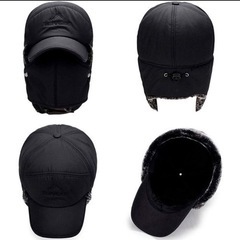 【新品・未使用】防寒対策 ボア帽子耳あて付き帽子 ロシア 帽子(色：ブラック ）の画像