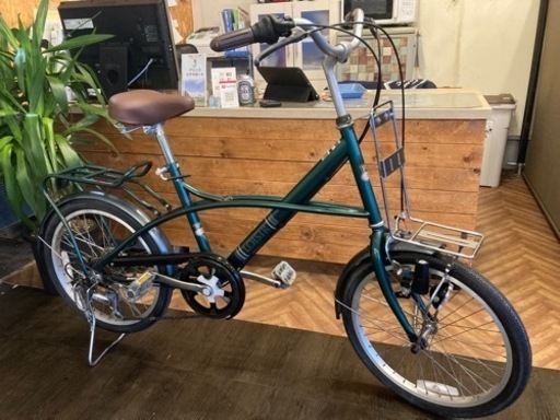 【前後タイヤ・後輪チューブ新品！】6段変速　20インチミニベロ　モスグリーン