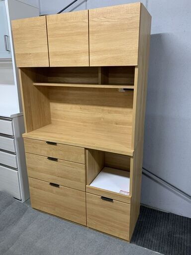 ニトリ/NITORI キッチンボード 食器棚 エトナ105KB ライトブラウン 幅105cm レンジボード 収納 中古家具 店頭引取歓迎 R6823)