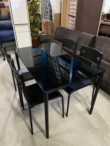 ☆激安!!☆ オシャレなガラス天板!! 4人掛け ダイニングテーブルセット