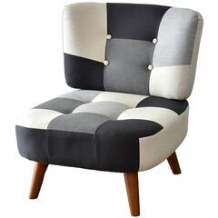 Hソファー 1人用【ヒューゴ1P／パッチワークブラック色】 チェ...