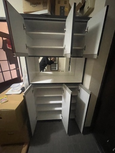 靴箱　くつ棚　収納家具　鏡付き