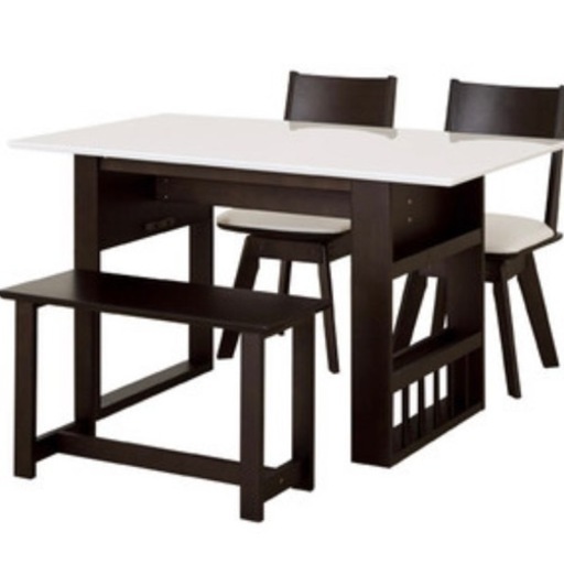 【超美品‼️】ニトリ 2~4人掛け 伸長式ダイニングテーブルセット ベンチ 鏡面仕上げホワイト♪