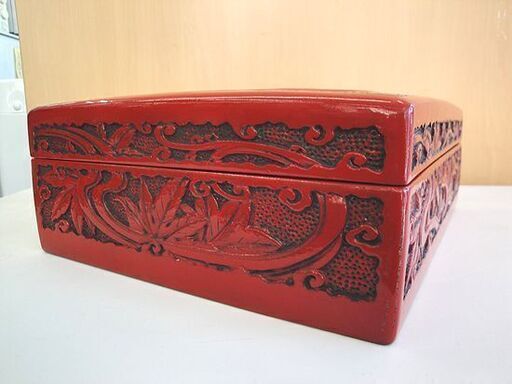 ☆ 堆朱 文箱 縦29×横23.5×高さ10cm 道具入れ 漆器 漆塗 彫漆 伝統工芸品 飾り箱 硯箱 書道箱 小物入れ 入れ物 ケース 札幌 東区 北20条店