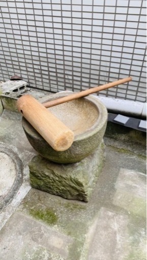 御影石　石臼　石臼台　杵　セット