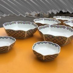 和食器　有田焼　幸楽作　色絵七宝紋　六角小鉢　10点セットの画像