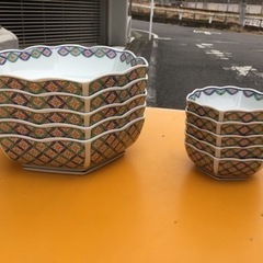 和食器　有田焼　幸楽作　色絵七宝紋　六角小鉢　10点セット