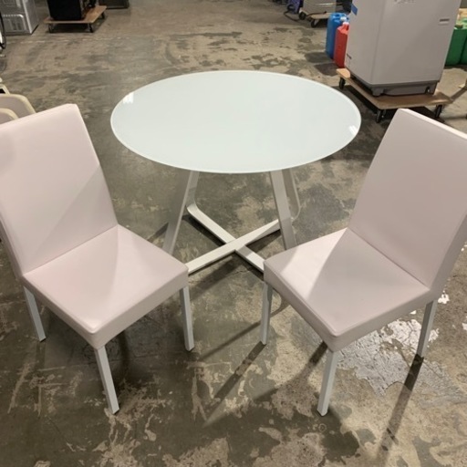 3/12 終 ダイニングセット チェア×2 ガラステーブル 食卓テーブル 机 メーカー不明 家具 菊倉MZ