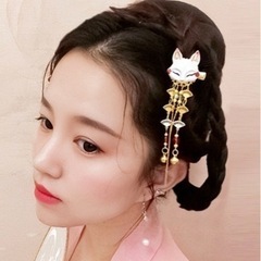 キツネ 髪飾り 扇子 かんざし 簪 ヘアアクセサリー 花魁 浴衣 着物 和服 の画像