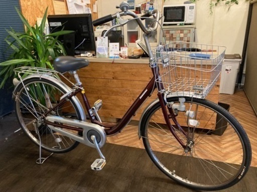 【前後タイヤ・チューブ新品！ブリヂストンCARUSA】一発二錠！ベルトドライブ　アルミフレーム　26インチ　ワインレッド