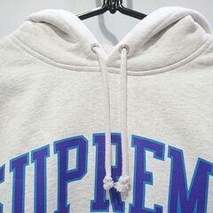 【苫小牧バナナ】極美品☆CHAMPION×Supreme/チャンピオン×シュプリーム パーカー プルオーバー S ホワイト ライトグレー 裏起毛♪の画像