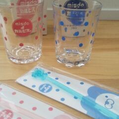未使用 カルピス ミスド グラス2個セット マドラー付き